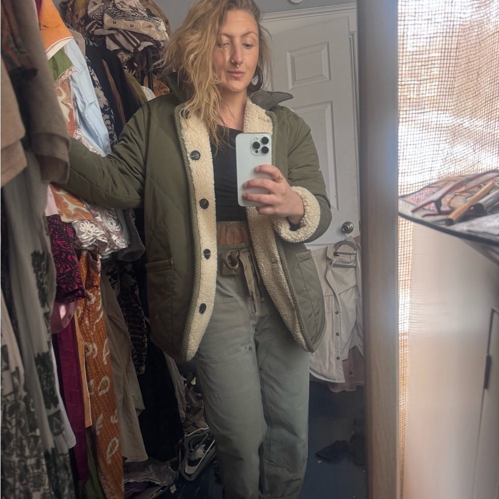 Free People Olive Utility Jacket with Cream Accents